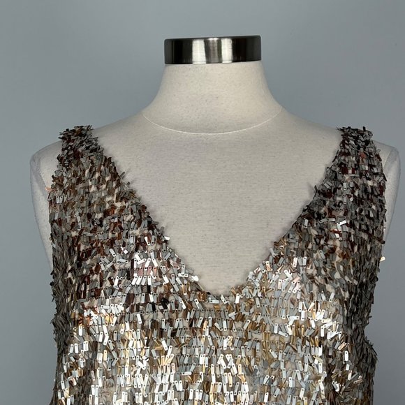 Josie Natori Womens Metallic Sequin Sleeveless V Neck Cocktail Dress size 10 - Picture 3 of 13